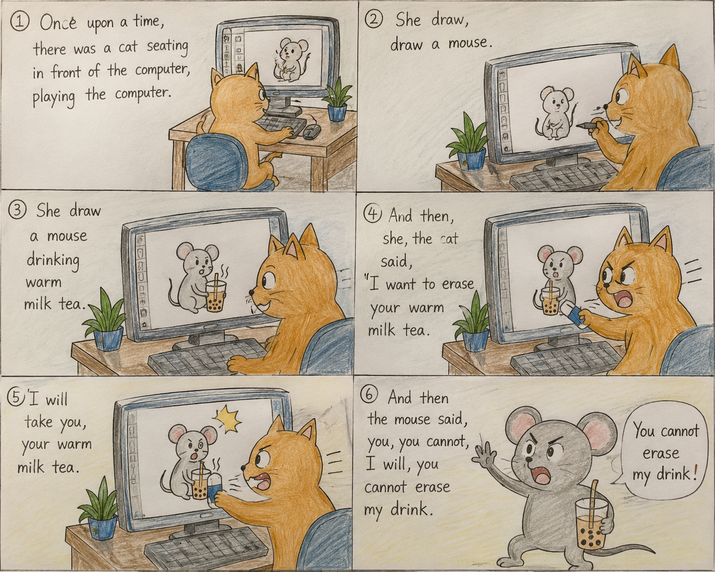 The developed six-panel Bubble Milk Tea illustrated story