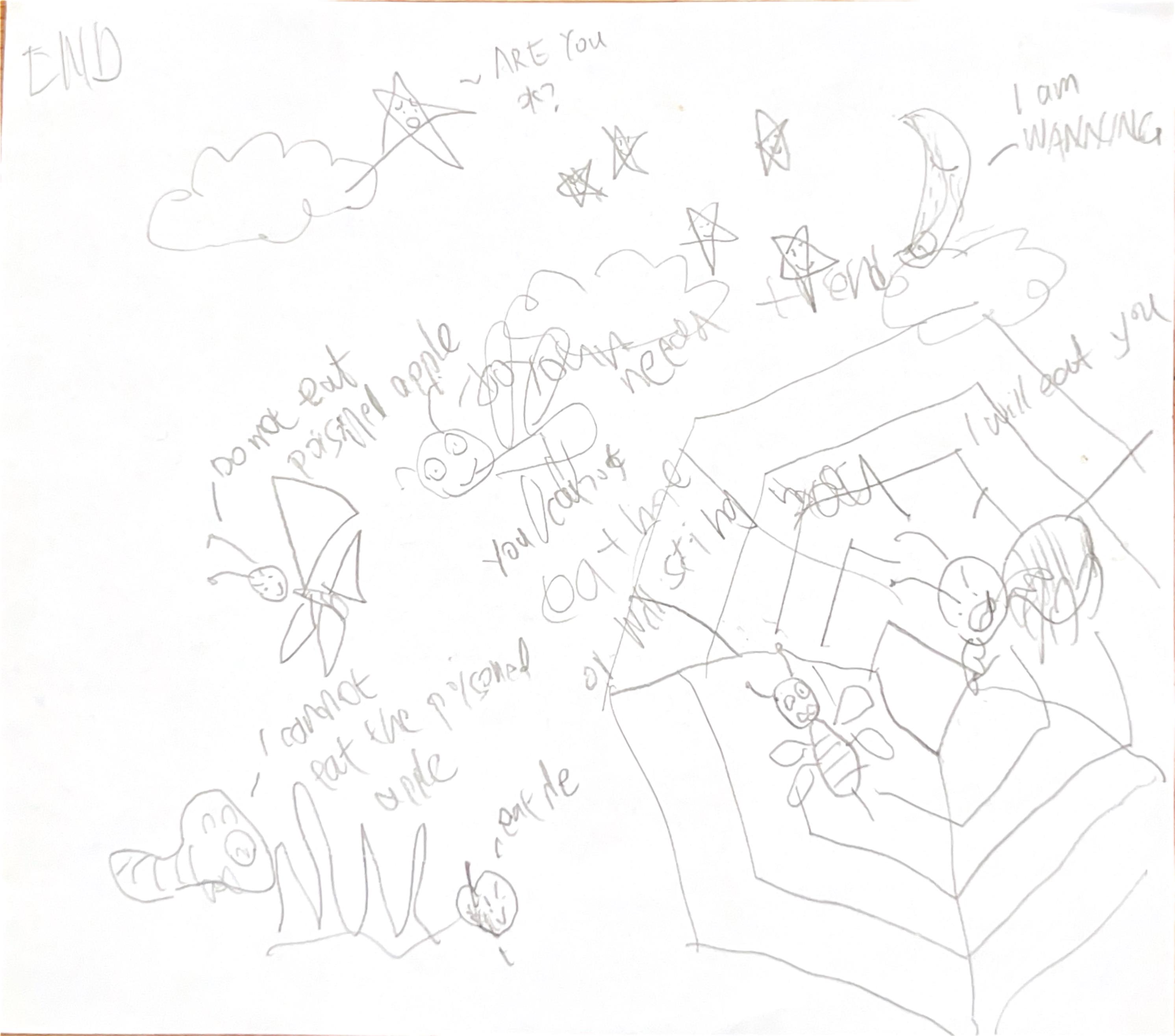 Aiden's first original drawing in the expanding rock story world