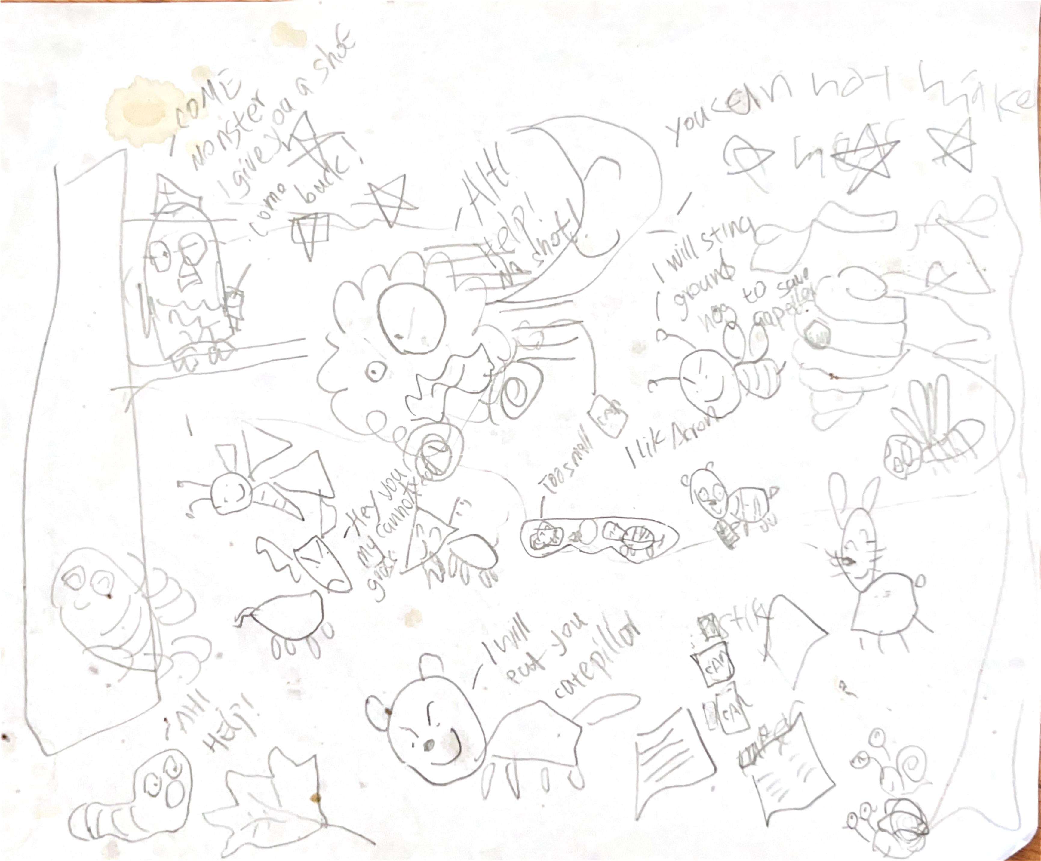 Aiden's second original drawing with recurring animals and characters